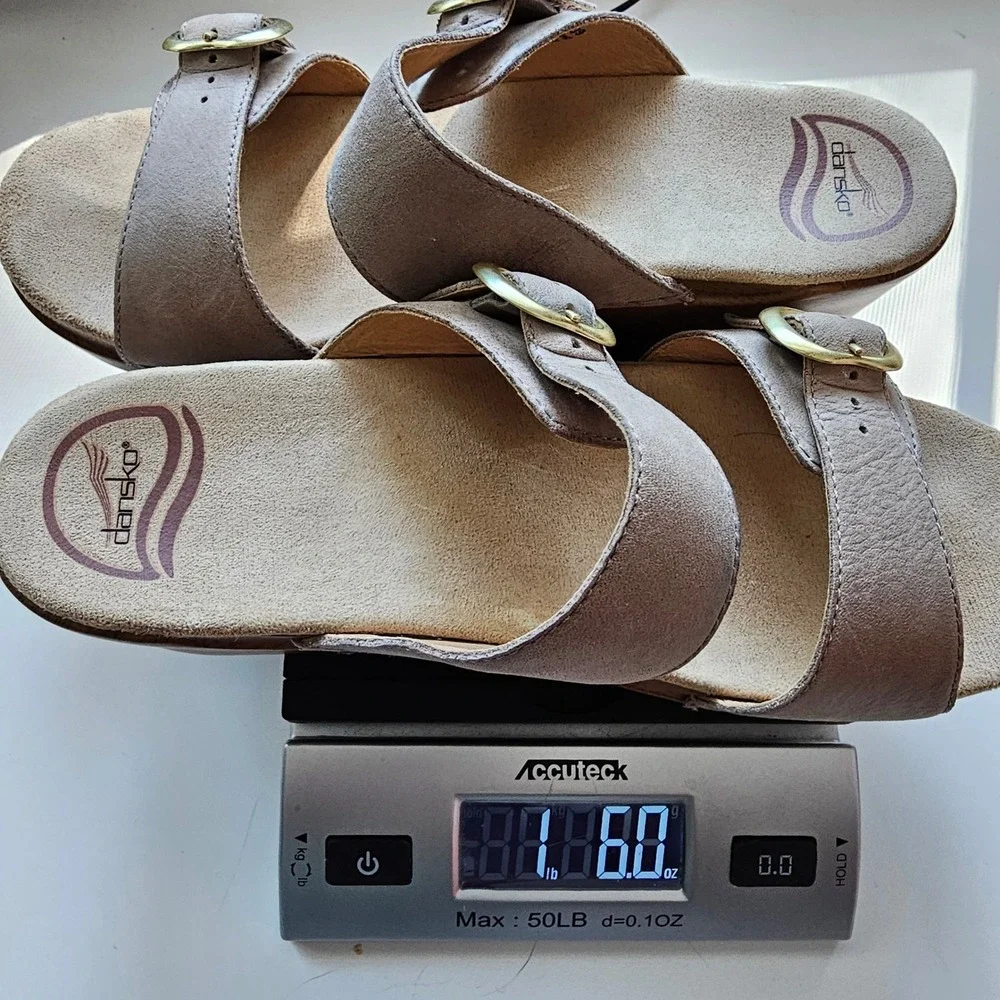 Dansko Sophie Womens 39 US 8.5 Tan Leather Wedge Slide Sandals Buckle Comfort